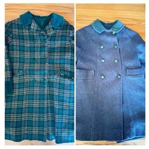 2 girls vintage heavy wool coats w/velvet trim sz 8-10